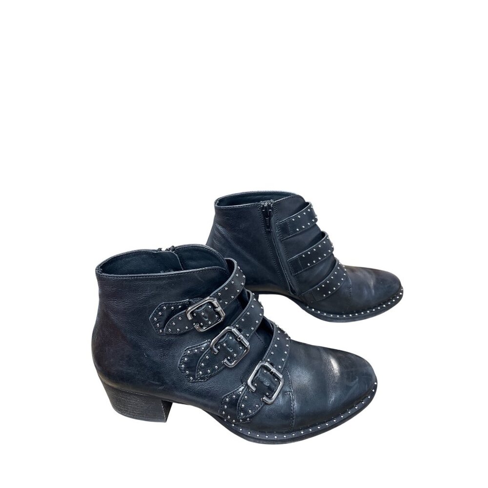 Paul Green Womans Black leather studed moto ankle boots sz 5.5 SKU 9631 - Picture 3 of 16
